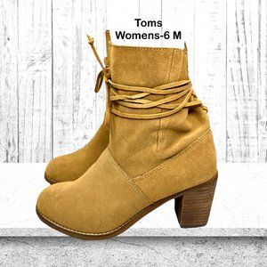 Toms Womens Mila Toffee  Suede Ankle Warp Block Heel Boot US‎ Size 6 M
